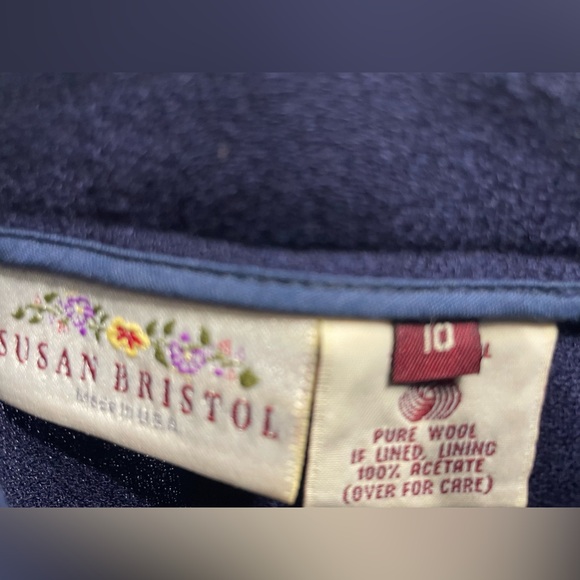 29-Vintage Susan Bristol Maxi Wool Pleated Skirt Dark Navy Blue 10 Librarian - Picture 5 of 11